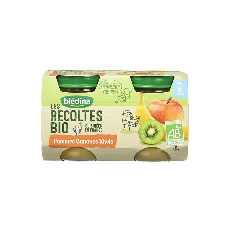 Blédina Les Récoltes Bio Pot Compote Pommes Bananes Kiwi +6m 2 x 130g