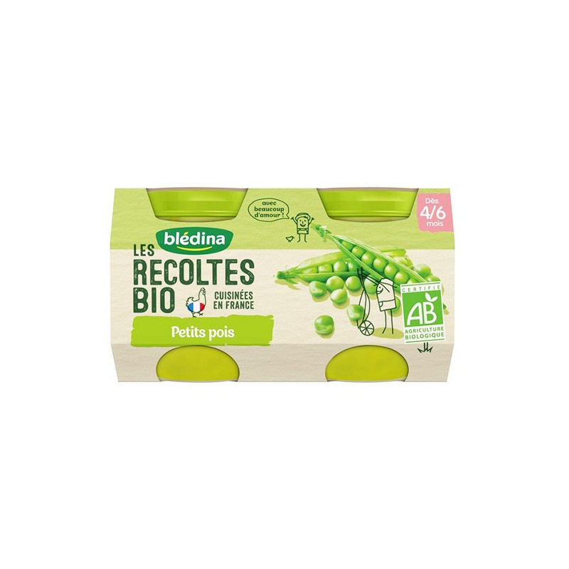 Blédina Les Récoltes Bio Pot Petits Pois +4m 2 x 130g