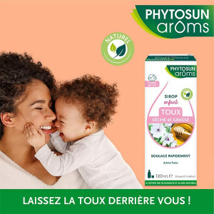 Le sirop toux sèche & grasse enfant Phytosun Aroms soulage rapidement la  toux de l'enfant dès 1 an.