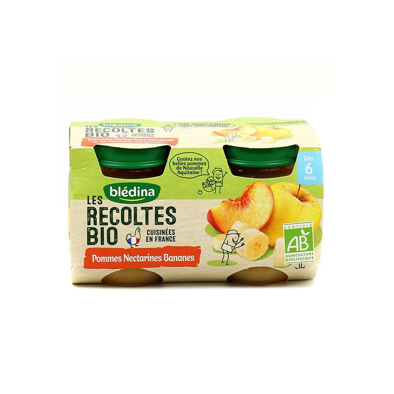 Blédina Les Récoltes Bio Pot Compote Pommes Nectarines Bananes +6m