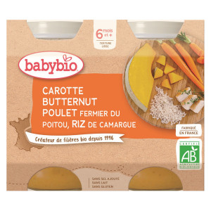 Babybio Petits pots bébé Bio Carotte Butternut Riz - Dès 6 mois